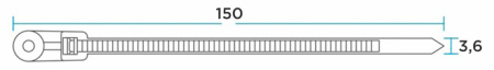 Хомут 150*3,6мм нейлон белый под винт Rexant 100шт