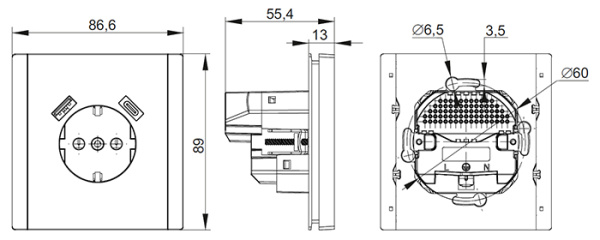 Фортепиано белый розетка скрытая 1-мест заземление шторки USB IP20 