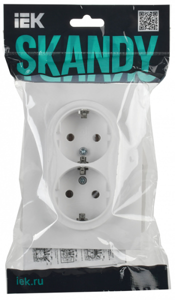 Сканди арктический белый розетка скрытая 2-мест заземление IP20