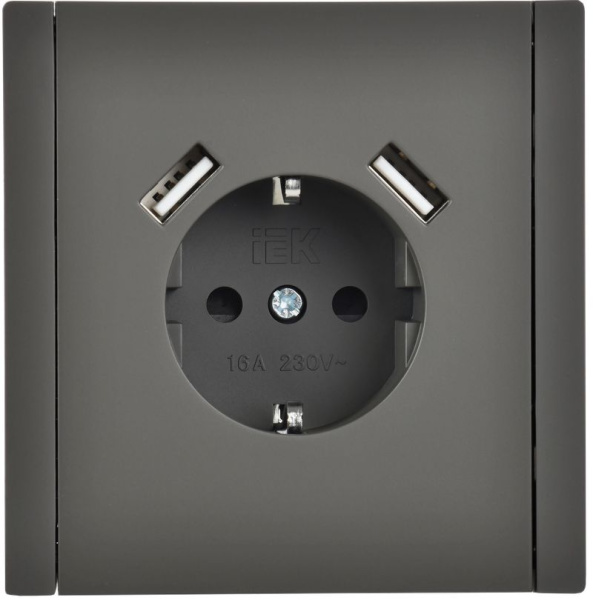 Фортепиано серый розетка скрытая 1-мест заземление шторки USB IP20 3,1А