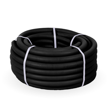 Труба гофра 25мм ПНД легкая 50м ПРОМРУКАВ черный с протяжкой 