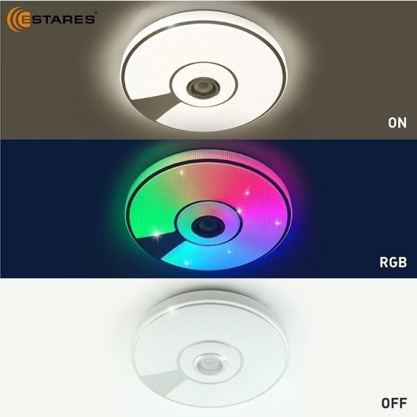 Светильник настенно-потолочный свд 80Вт RGB круг белый/хром  пульт ДУ Estares музыкальная, API