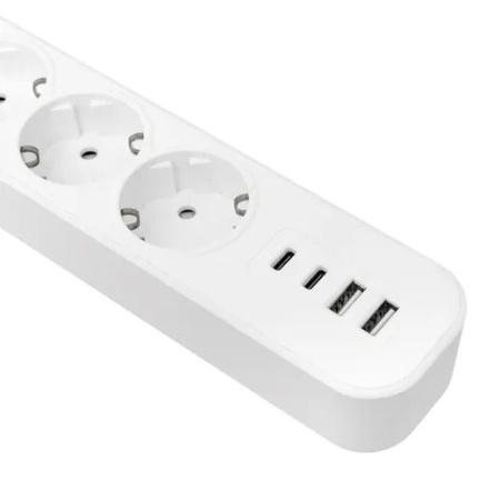 Удлинитель 5-мест 1,5м ПВС 3*1,5 белый выкл EKF  2USB 2,4А+2USBtype-С