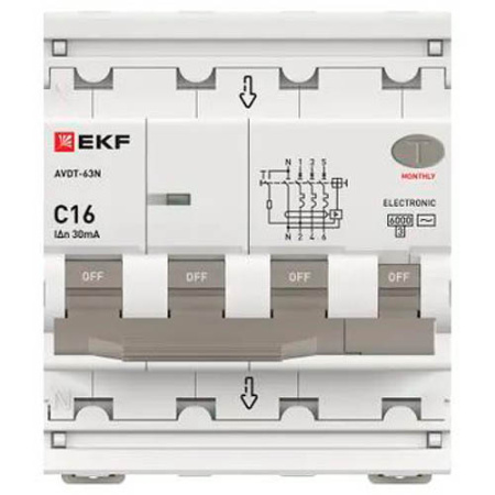 Дифавтомат 4Р 16А C тип AC 30мА 6кА 4мод АВДТ-63N EKF PROxima