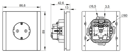 Фортепиано черный механизм розетки скрытая 1-мест заземление IP20 