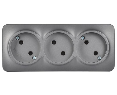 Глори сталь розетка открытая 3-мест IP20 