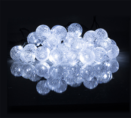 Гирлянда свд на солнечной батарее 6350мм IP55 нить шарики 30свд белый 8реж.