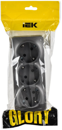 Глори сталь розетка открытая 3-мест заземление IP20 