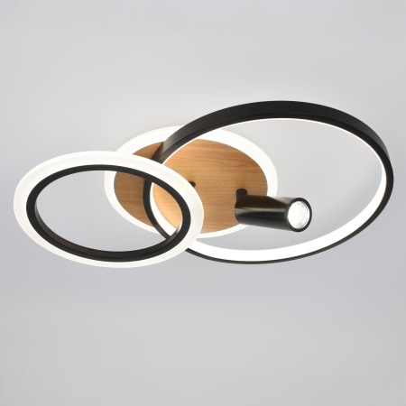 Светильник потолочный (люстра) свд 85Вт 3000К-6500К 6900лм черный/дерево пульт