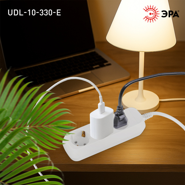 Удлинитель 3-мест 3м ПВС 3*0,75 белый ЭРА  Greenline