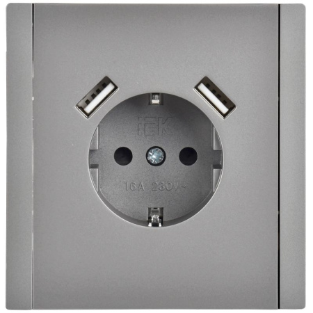 Фортепиано сталь розетка скрытая 1-мест заземление шторки USB IP20 3,1А