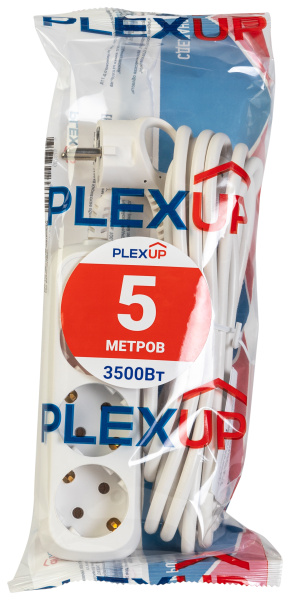 Удлинитель 3-мест 5м ПВС 3*1 белый PlexUp  