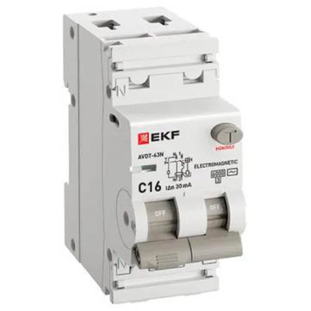 Дифавтомат 2Р 16А C тип AC 30мА 6кА 2мод АВДТ-63N EKF PROxima