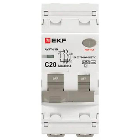 Дифавтомат 2Р 20А C тип AC 30мА 6кА 2мод АВДТ-63N EKF PROxima