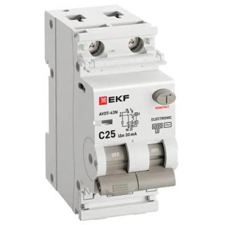 Дифавтомат 2Р 25А C тип AC 30мА 6кА 2мод АВДТ-63N EKF PROxima