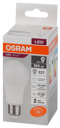 Лампа свд 220В E27 12Вт 4000К 960лм стандарт A60 матовая Osram LED Value