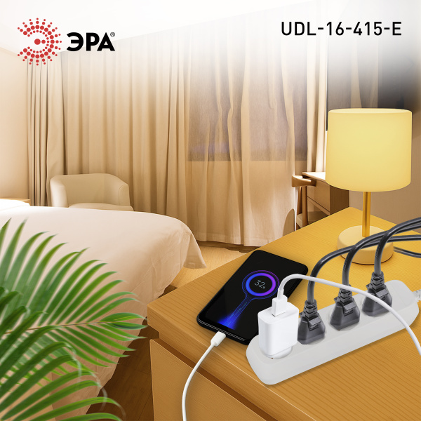 Удлинитель 4-мест 1,5м ПВС 3*1 белый ЭРА  Greenline