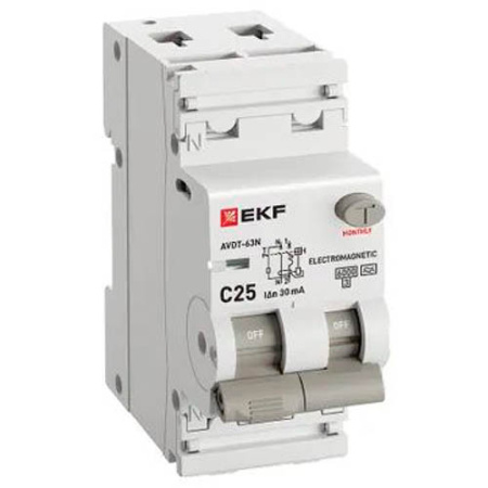 Дифавтомат 2Р 25А C тип A 30мА 6кА 2мод АВДТ-63N EKF PROxima