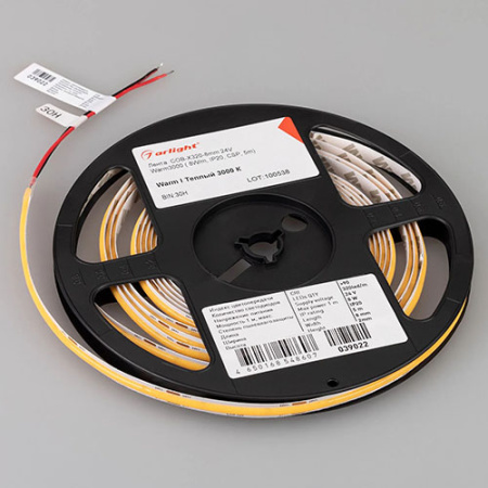 Лента свд 24В 8Вт/м 320свд/м 3000К 640лм/м COB IP20 Arlight сплошная засветка