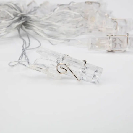 Гирлянда нить 5м теплый белый 30свд IP20 прозрачный провод прищепки