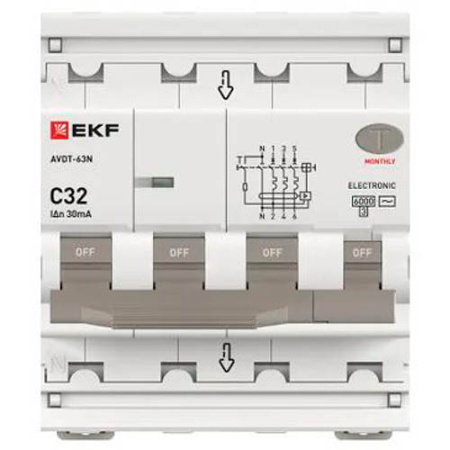 Дифавтомат 4Р 32А C тип AC 30мА 6кА 4мод АВДТ-63N EKF PROxima