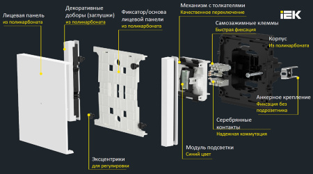 Фортепиано ваниль выключатель 1кл с подсветкой скрытая 10А IP20 