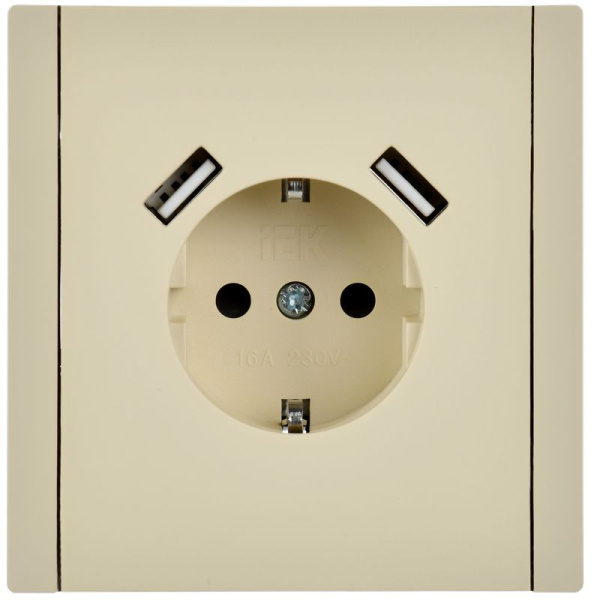 Фортепиано ваниль розетка скрытая 1-мест заземление шторки USB IP20 